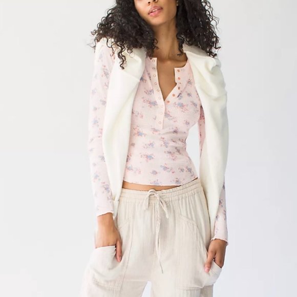 Free People Intimately One Of The Girls Printed Henley Light Pink Combo - Picture 6 of 7